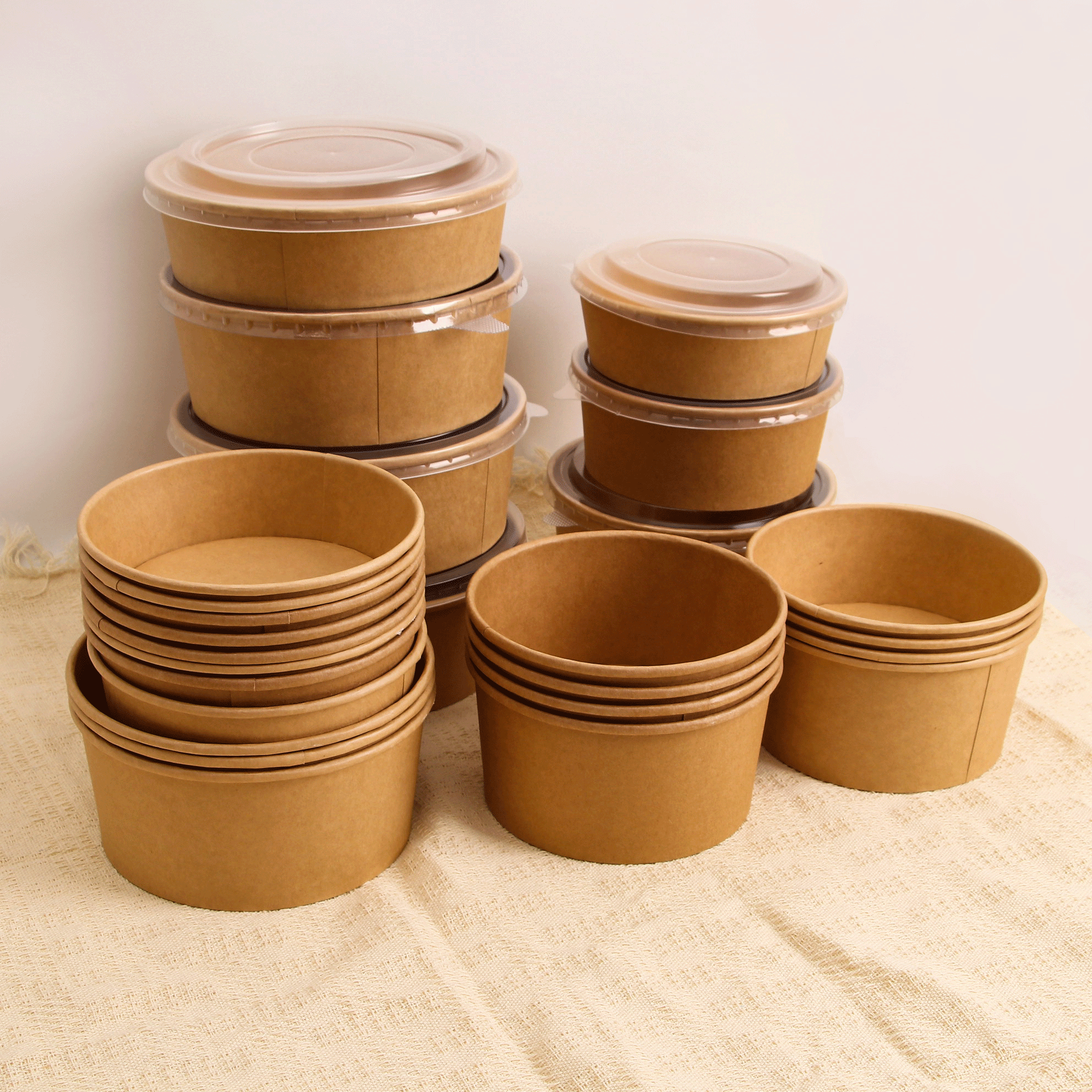 High quality food grade wholesale disposable kraft paper bowl with plastic lid