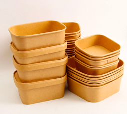 Wholesale brown kraft paper square bowl disposable take away square paper salad bowls